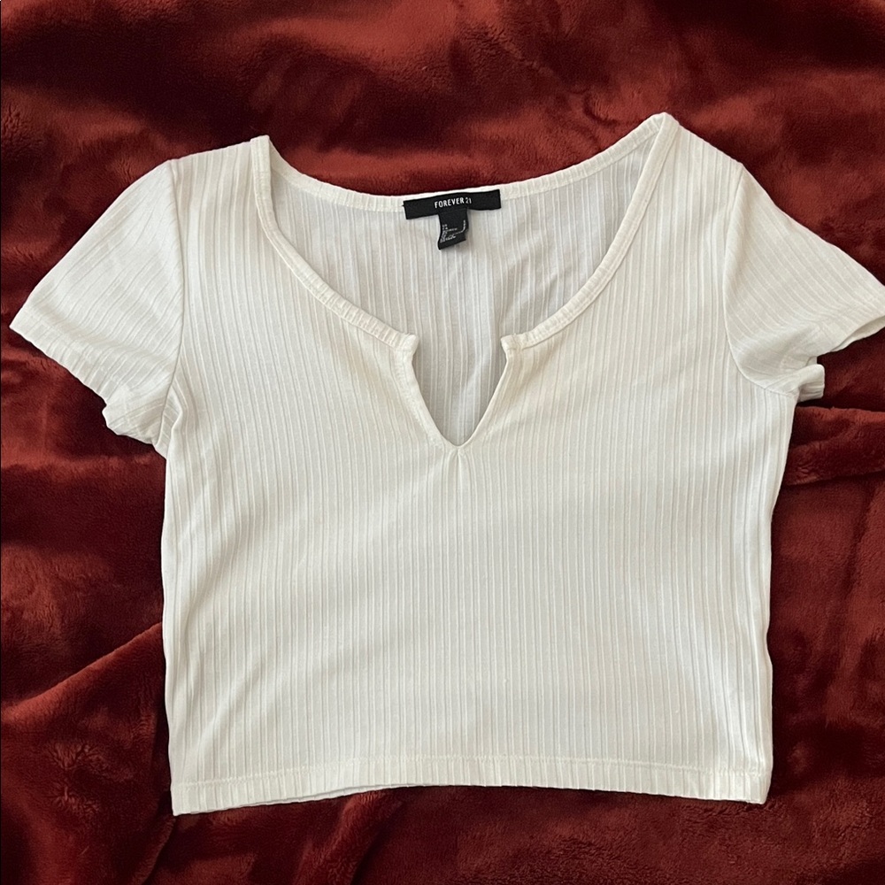 Forever 21 White Ribbed Crop Top